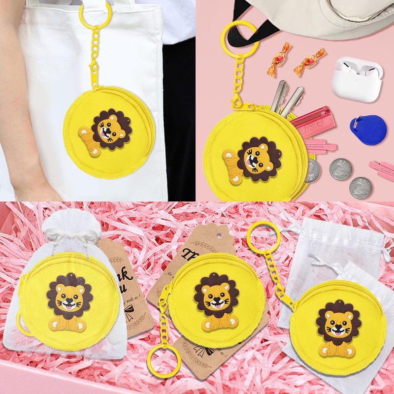 Elecrainbow 15 Pack Lion Mini Coin Purse with Keyrings for Lion Themed Goodie Bag Stuffer, Present for Lion Jungle Safari Animals Wild ONE Baby Shower Party Supplies,Yellow - Image 3